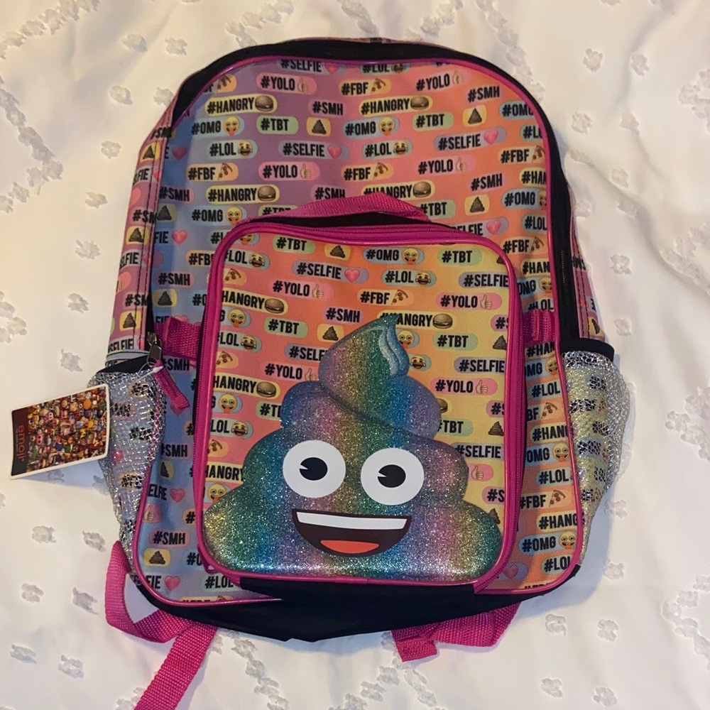 Colorful Emoji Kids Backpack with Glitter Design